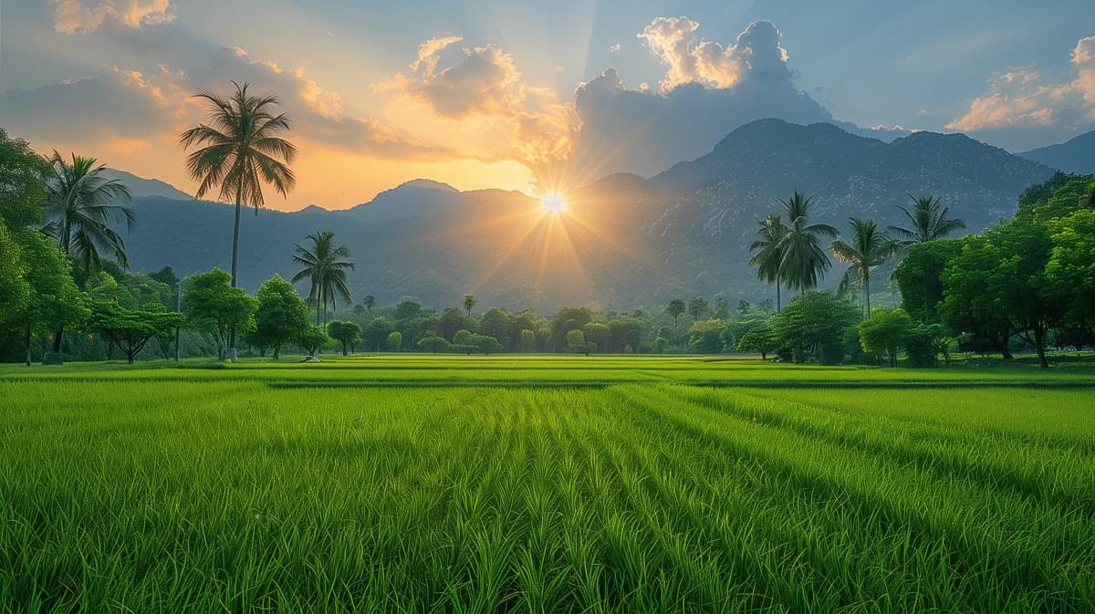 Rice paddies terraces sunrise